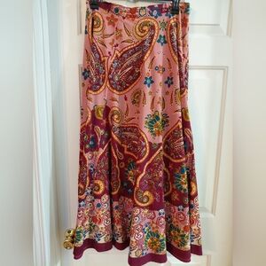 hazel Paisley Print Pink Beading and Burgundy Maxi Skirt